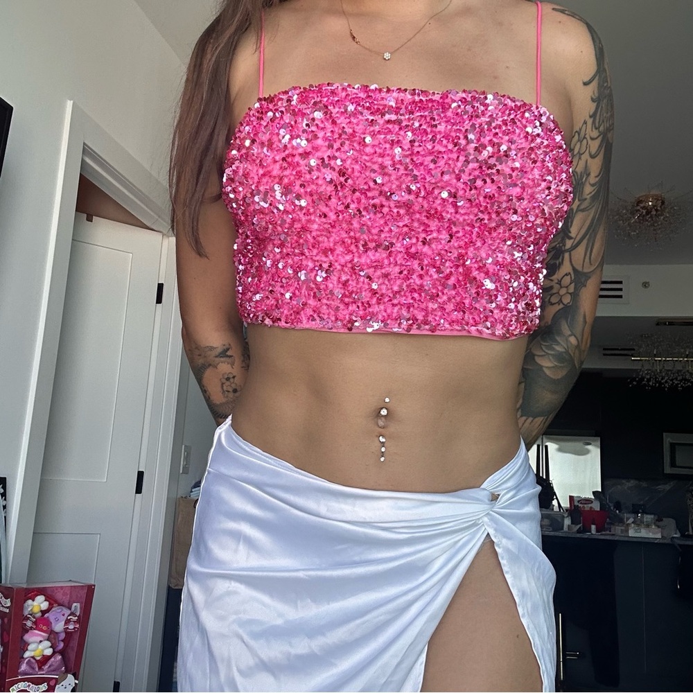 Fashion Nova Pink Sequin Crop Top